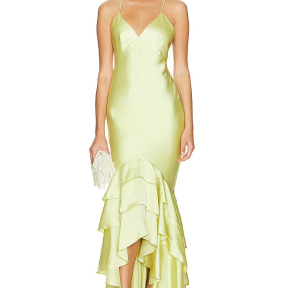 Lovers + Friends Yellow Asymmetrical Ruffled High-Low Gown